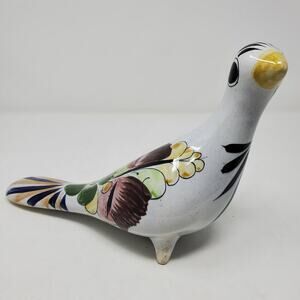 Vintage Tonala Mexico Pottery Dove Figurine Hand Painted Folk Art Bird 9.5" Wide